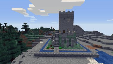 Minecraft Maçı 20 Ocak 2021 Minecraft 3D illüstrasyondaki Basit Taş Kale Örnekleri. Yazı