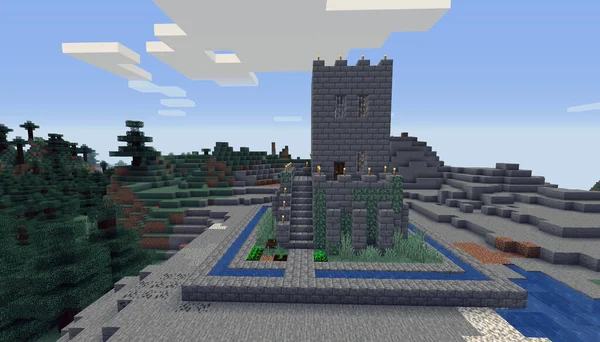 Minecraft Game Januari 2021 Voorbeeld Van Simply Stone Castle Minecraft — Stockfoto