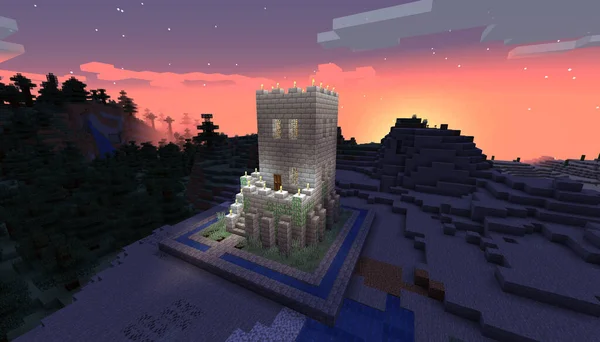 Minecraft Game Fevereiro 2021 Amostra Castelo Medieval Pedra Simples  Ilustração — Fotografia de Stock Editorial © Yuriy_Vlasenko #447533394