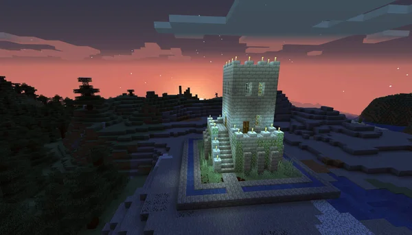 Minecraft Game Januar 2021 Beispiel Von Simply Stone Castle Minecraft — Stockfoto