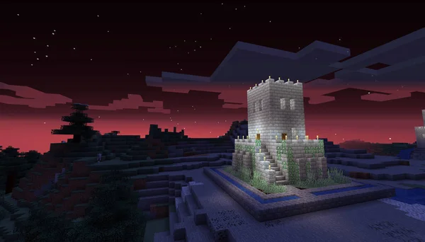 Minecraft Game Januari 2021 Voorbeeld Van Simply Stone Castle Minecraft — Stockfoto