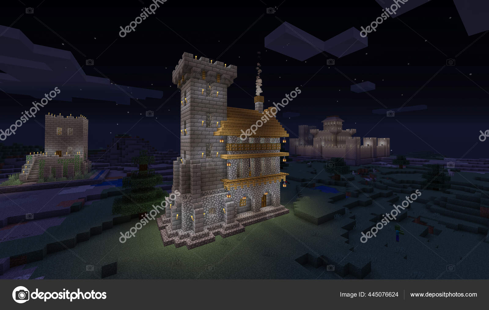 Minecraft Game Fevereiro 2021 Amostra Castelo Medieval Pedra Simples  Ilustração — Fotografia de Stock Editorial © Yuriy_Vlasenko #447533542