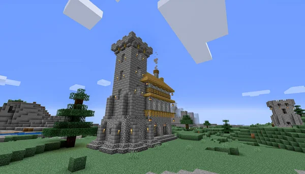 Minecraft Game 2021 2013 Sample Simple Stone Medieval Castle Minecraft — 스톡 사진