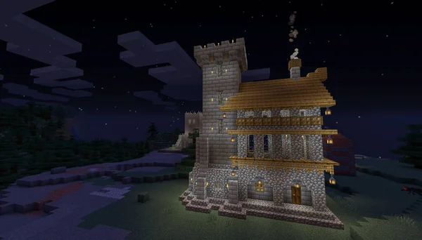 Minecraft Game Januar 2021 Beispiel Von Simply Stone Medieval Castle — Stockfoto