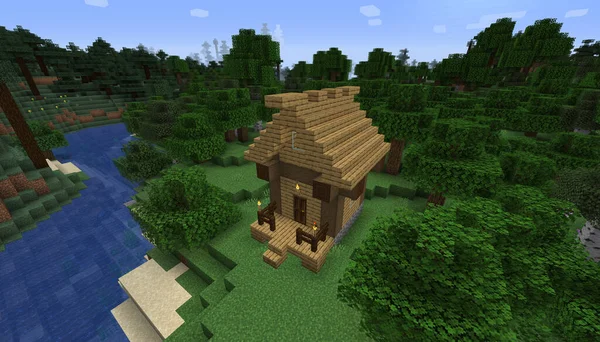 Minecraft Spel Januari 2021 Voorbeeld Van Simply Stone Middeleeuws Kasteel — Stockfoto