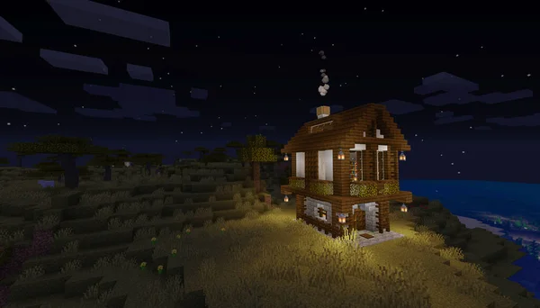Gra Minecraft Styczeń 2020 Próbka Simply Wooden House Minecraft Game — Zdjęcie stockowe