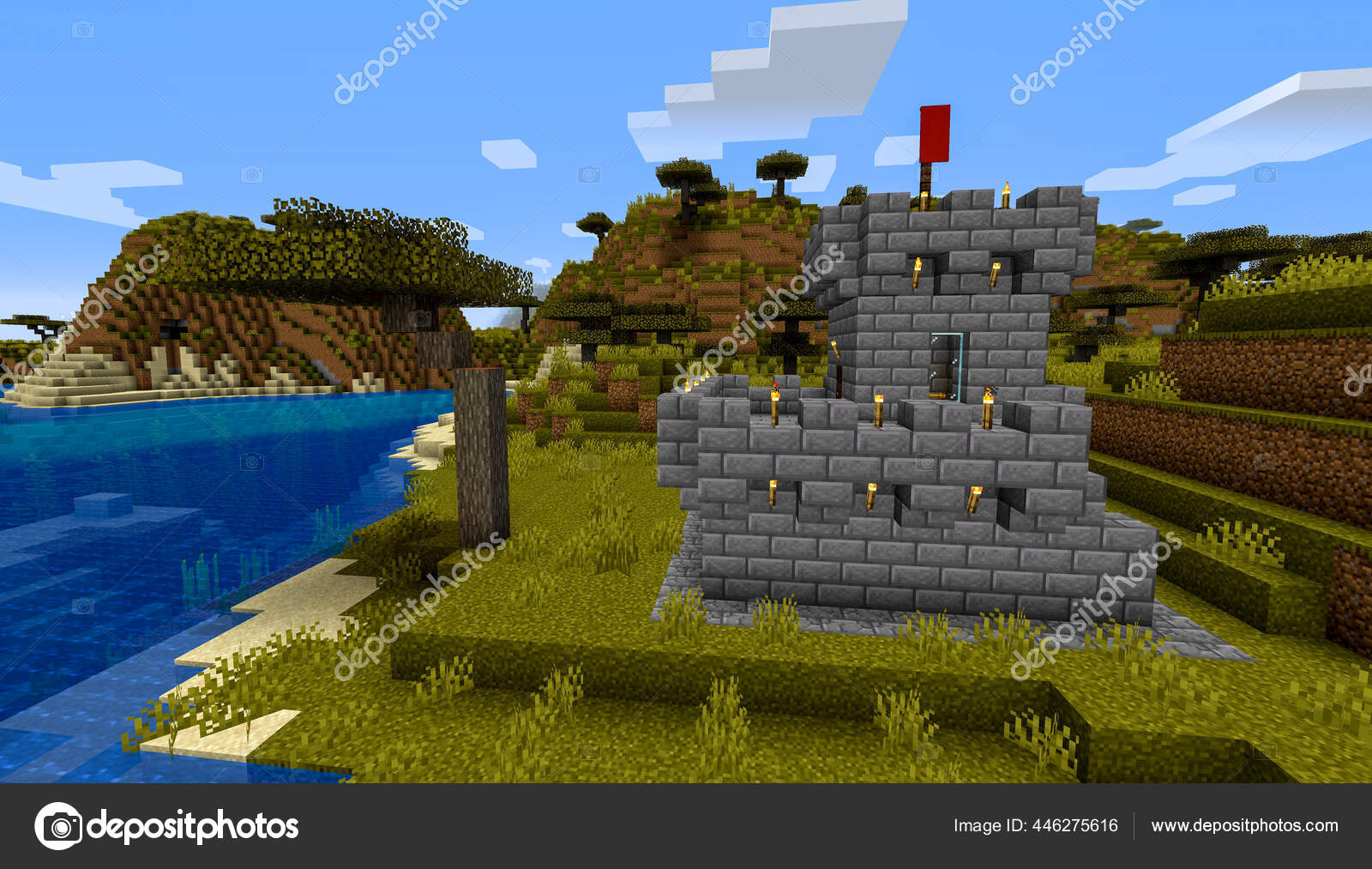 Minecraft Game Fevereiro 2021 Amostra Castelo Medieval Pedra Simples  Ilustração — Fotografia de Stock Editorial © Yuriy_Vlasenko #447533394