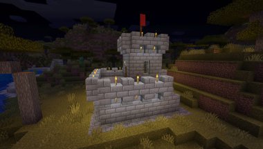 Minecraft Maçı 31 Ocak 2021. Minecraft Oyun 3D illüstrasyonunda Ortaçağ Kalesi 'nden bir örnek. Yazı