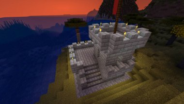 Minecraft Maçı 31 Ocak 2021. Minecraft Oyun 3D illüstrasyonunda Ortaçağ Kalesi 'nden bir örnek. Yazı