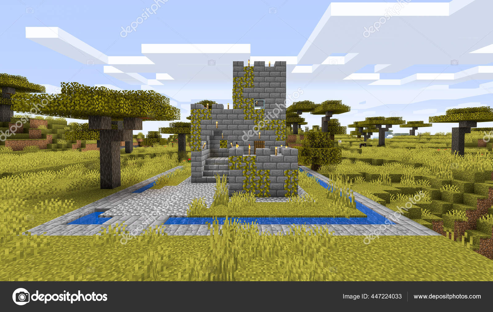 Minecraft Game Fevereiro 2021 Amostra Castelo Medieval Pedra Simples  Ilustração — Fotografia de Stock Editorial © Yuriy_Vlasenko #447533542