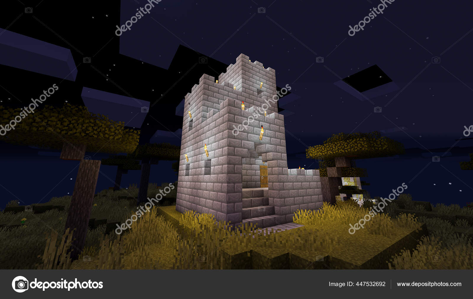 Minecraft Game Fevereiro 2021 Amostra Castelo Medieval Pedra Simples  Ilustração — Fotografia de Stock Editorial © Yuriy_Vlasenko #447533394