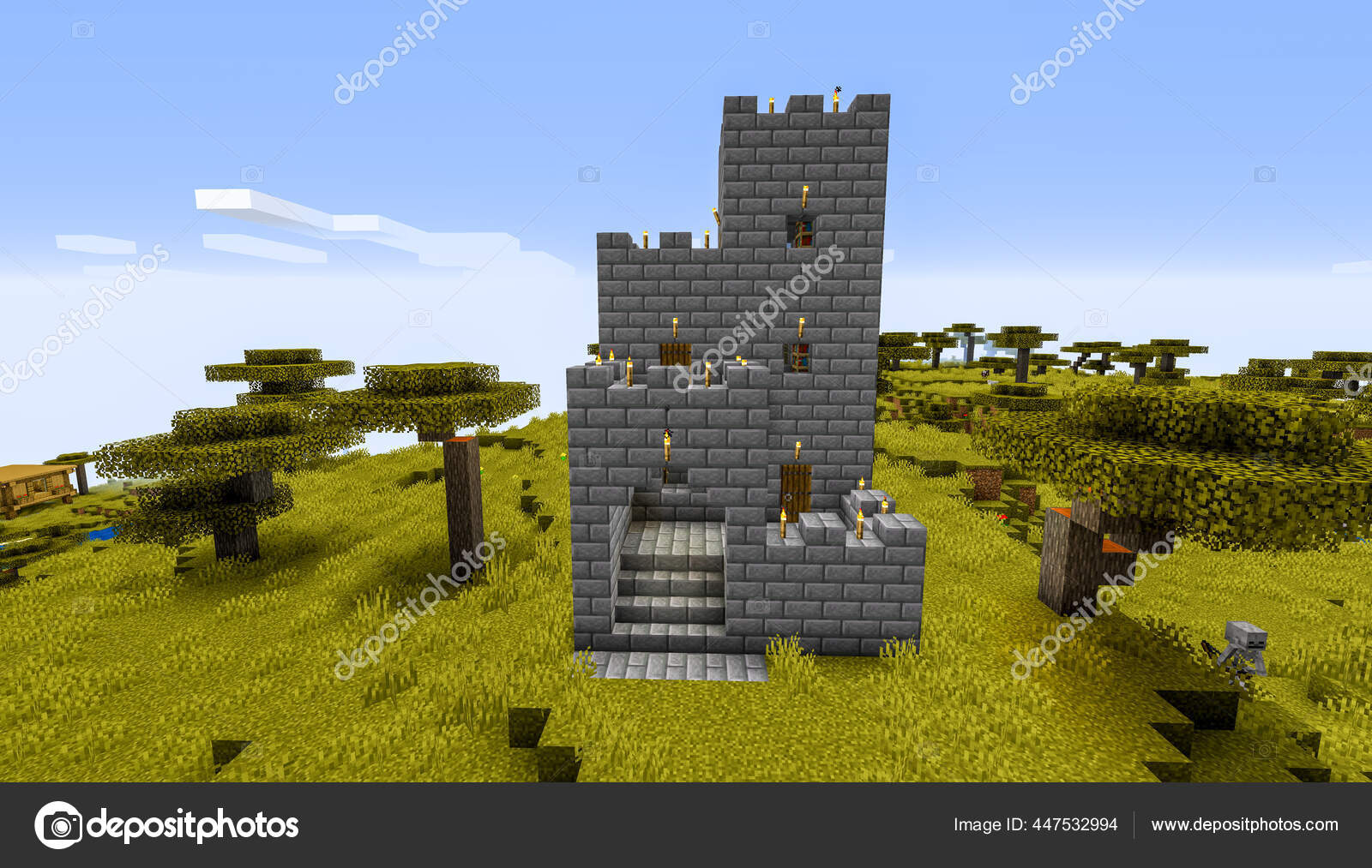 Minecraft Game Fevereiro 2021 Amostra Castelo Medieval Pedra Simples  Ilustração — Fotografia de Stock Editorial © Yuriy_Vlasenko #447533542