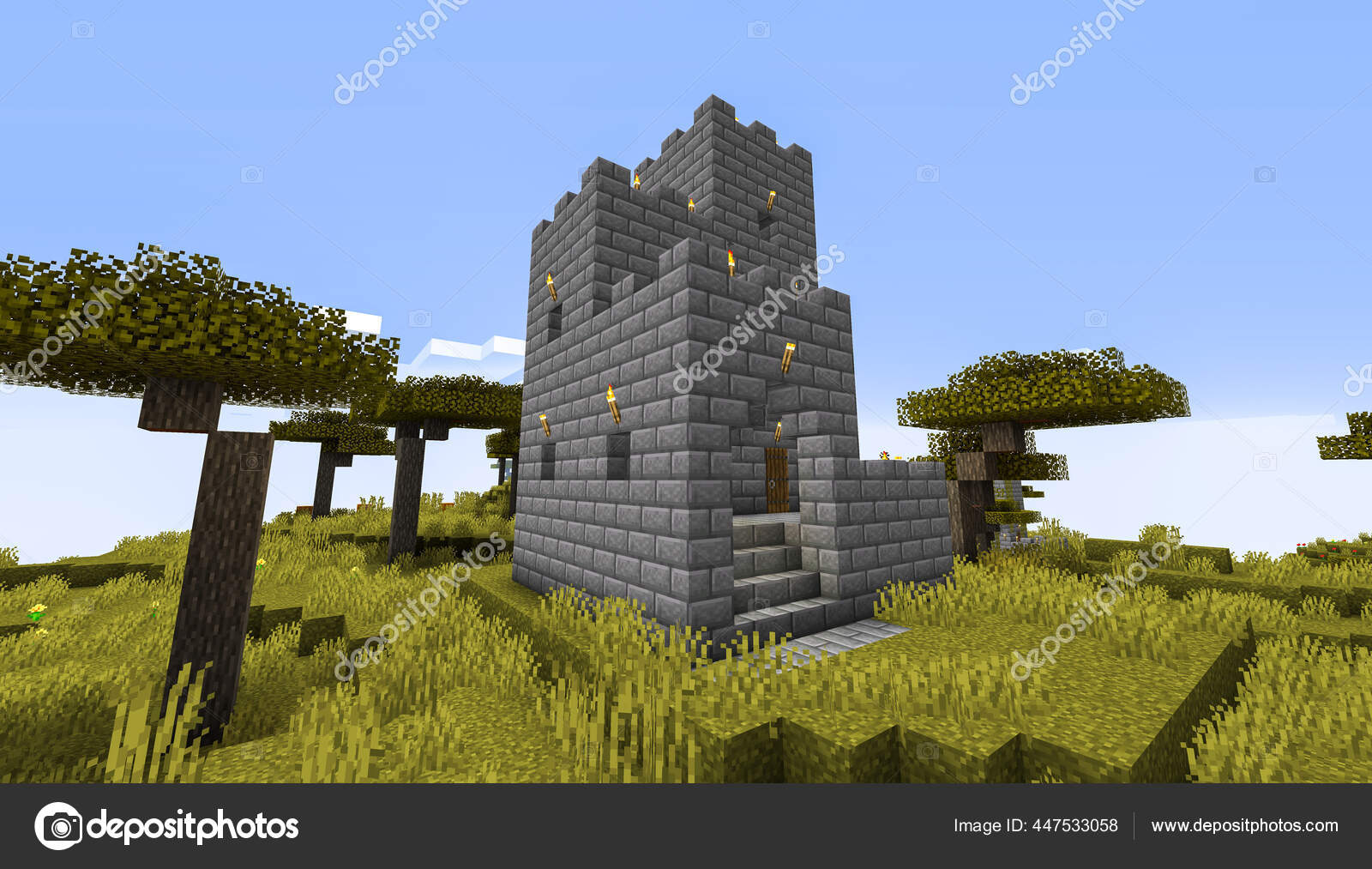 Minecraft Game Fevereiro 2021 Amostra Castelo Medieval Pedra Simples  Ilustração — Fotografia de Stock Editorial © Yuriy_Vlasenko #447533542