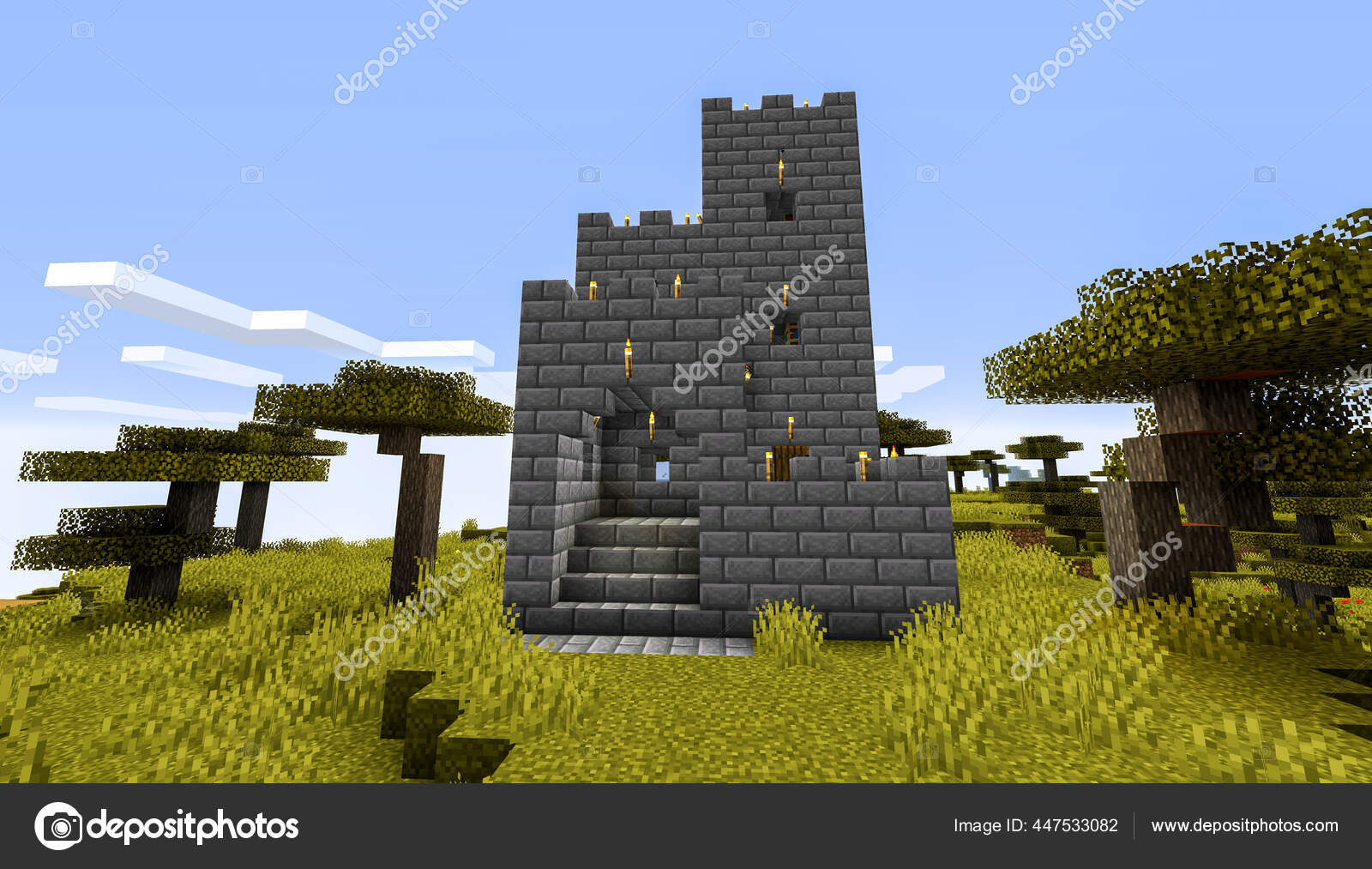 Minecraft Game Fevereiro 2021 Amostra Castelo Medieval Pedra Simples  Ilustração — Fotografia de Stock Editorial © Yuriy_Vlasenko #447533394
