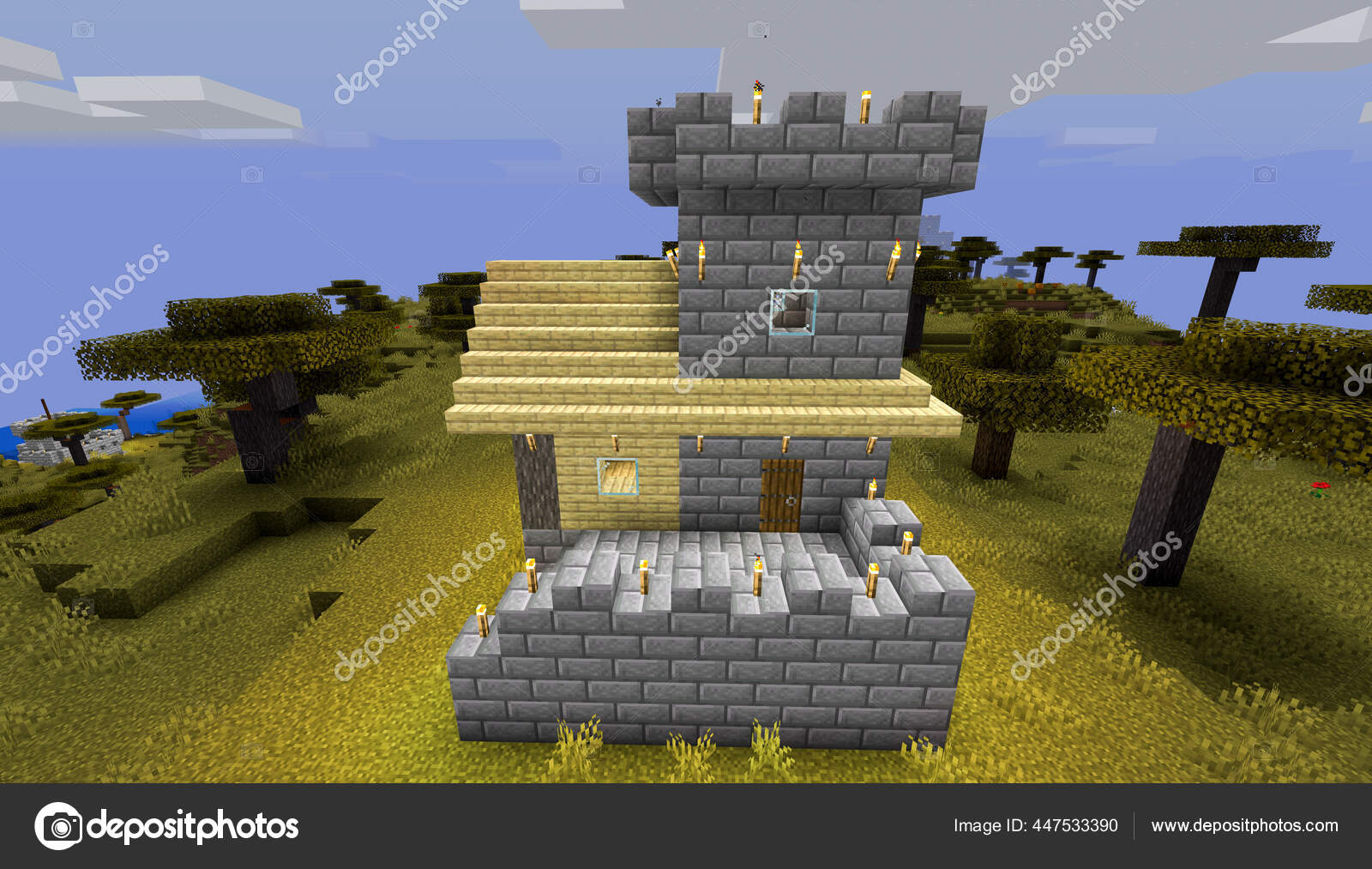 Minecraft Game Fevereiro 2021 Amostra Castelo Medieval Pedra Simples  Ilustração — Fotografia de Stock Editorial © Yuriy_Vlasenko #447533542