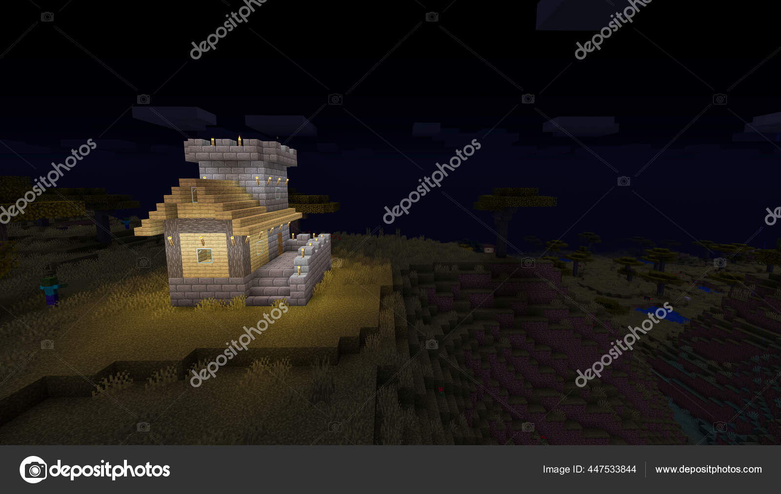 Minecraft Game Fevereiro 2021 Amostra Castelo Medieval Pedra Simples  Ilustração — Fotografia de Stock Editorial © Yuriy_Vlasenko #447533542