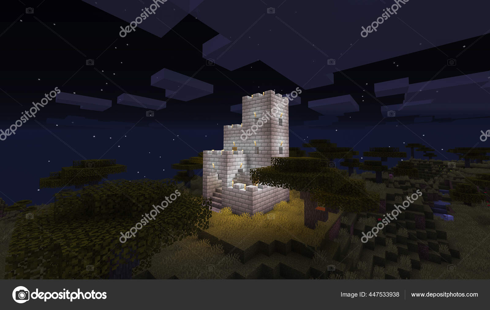 Minecraft Game Fevereiro 2021 Amostra Castelo Medieval Pedra Simples  Ilustração — Fotografia de Stock Editorial © Yuriy_Vlasenko #447533542