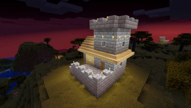 Minecraft Maçı 3 Şubat 2021. Minecraft Oyun 3D illüstrasyonunda Ortaçağ Kalesi 'nden bir örnek. Yazı