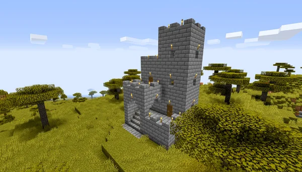 Minecraft Game Fevereiro 2021 Amostra Castelo Medieval Pedra Simples  Ilustração — Fotografia de Stock Editorial © Yuriy_Vlasenko #447533542