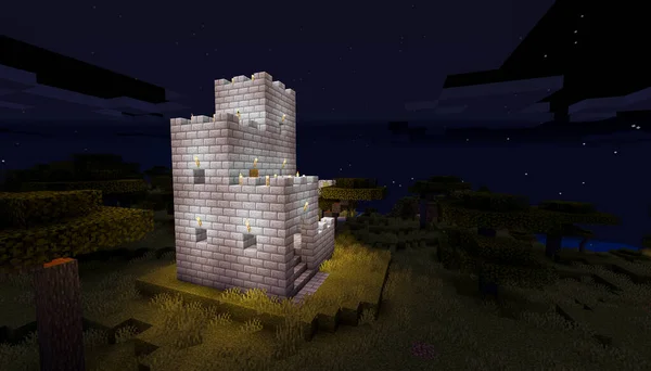 Minecraft Spiel Februar 2021 Beispiel Von Simply Stone Medieval Castle — Stockfoto