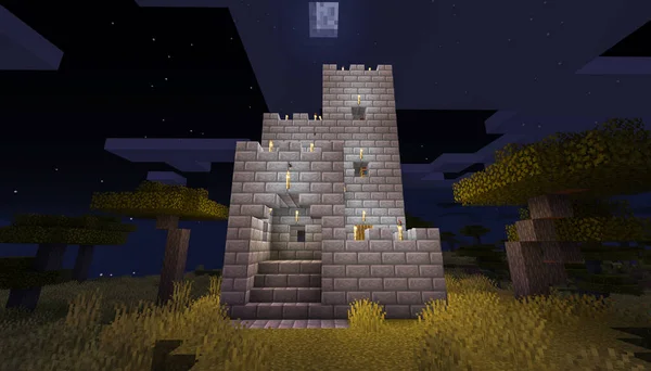 Minecraft Spiel Februar 2021 Beispiel Von Simply Stone Medieval Castle — Stockfoto