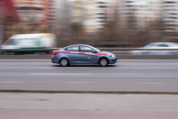 Ucrânia Kiev Março 2021 Carro Light Blue Hyundai Accent Movendo — Fotografia de Stock
