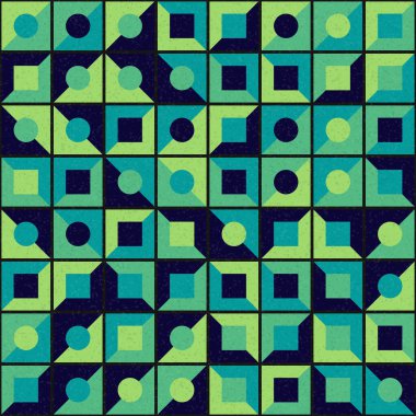 Soyut renk geometrik mozaik desen üretken hesaplama sanatı çizimi, fayans rengi parçalarının taklidi