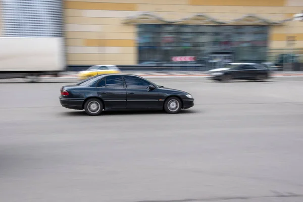 Ukraine Kyiv April 2021 Black Opel Omega Car Moving Street — Stock Photo, Image