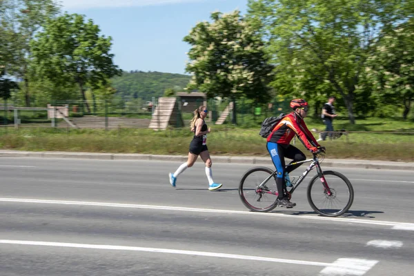 Kyiv Ukraine Травня 2021 Hoka Проходить Конкурс Duathlon Kyiv Cup — стокове фото