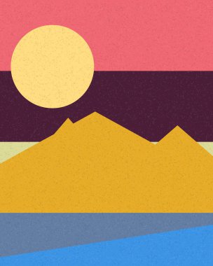 Geometrik peyzaj üretken sanat afişi çizimi