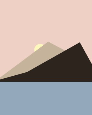 Geometrik peyzaj üretken sanat afişi çizimi