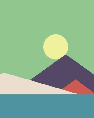 Geometrik peyzaj üretken sanat afişi çizimi