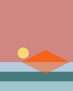 Geometrik peyzaj üretken sanat afişi çizimi