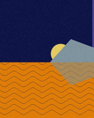 Geometrik peyzaj üretken sanat afişi çizimi