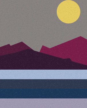 Geometrik peyzaj üretken sanat afişi çizimi