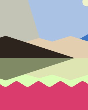 Geometrik peyzaj üretken sanat afişi çizimi