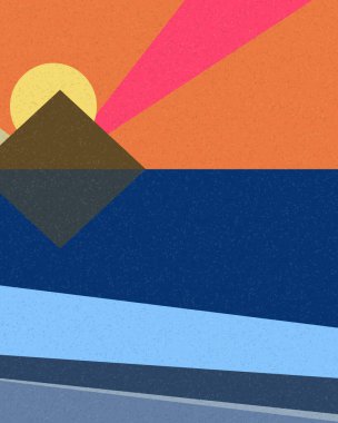 Geometrik peyzaj üretken sanat afişi çizimi