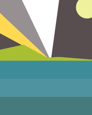 Geometrik peyzaj üretken sanat afişi çizimi