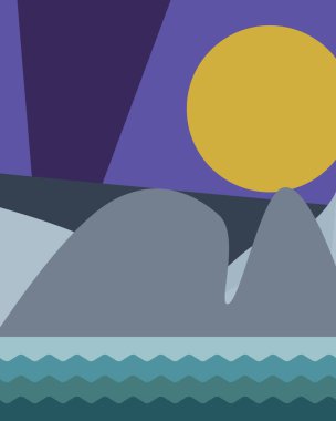 Geometrik peyzaj üretken sanat afişi çizimi