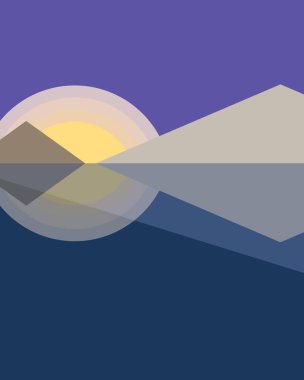 Geometrik peyzaj üretken sanat afişi çizimi