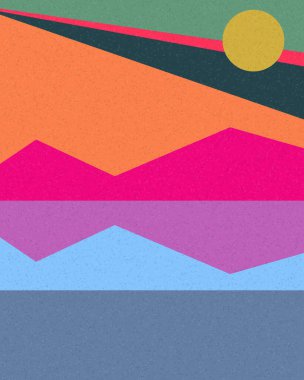 Geometrik peyzaj üretken sanat afişi çizimi