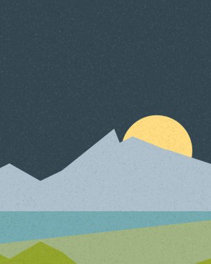 Geometrik peyzaj üretken sanat afişi çizimi