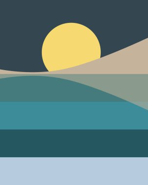 Geometrik peyzaj üretken sanat afişi çizimi