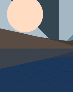 Geometrik peyzaj üretken sanat afişi çizimi