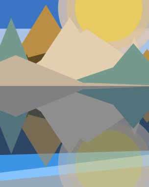 Geometrik peyzaj üretken sanat afişi çizimi