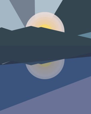 Geometrik peyzaj üretken sanat afişi çizimi