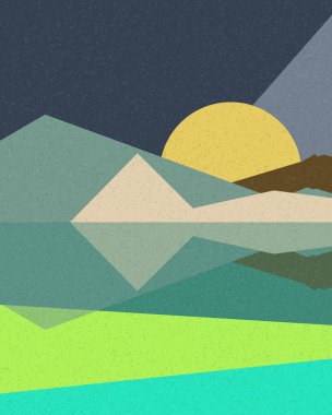 Geometrik peyzaj üretken sanat afişi çizimi