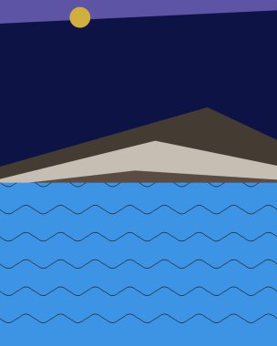 Geometrik peyzaj üretken sanat afişi çizimi