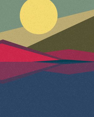 Geometrik peyzaj üretken sanat afişi çizimi