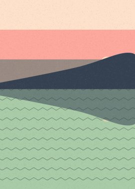 Geometrik peyzaj üretken sanat afişi çizimi